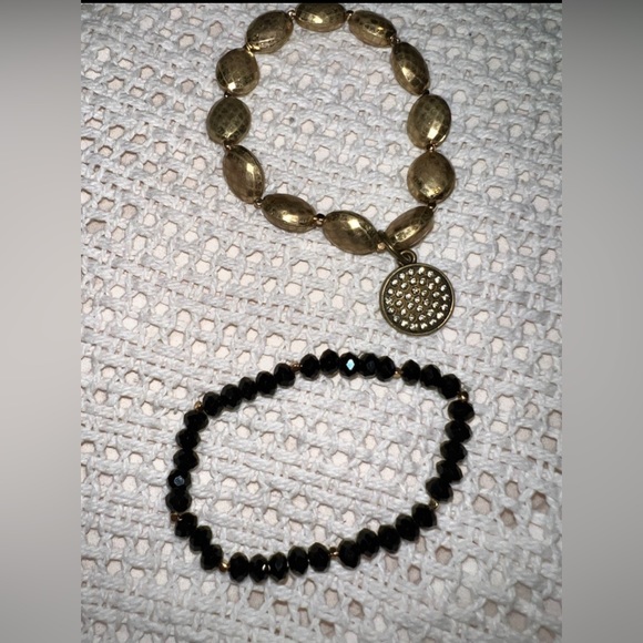 NWT SANDRA LING Upcycled 7 Stack Black and Gold  Bracelet Set Stacker Set - Picture 5 of 8